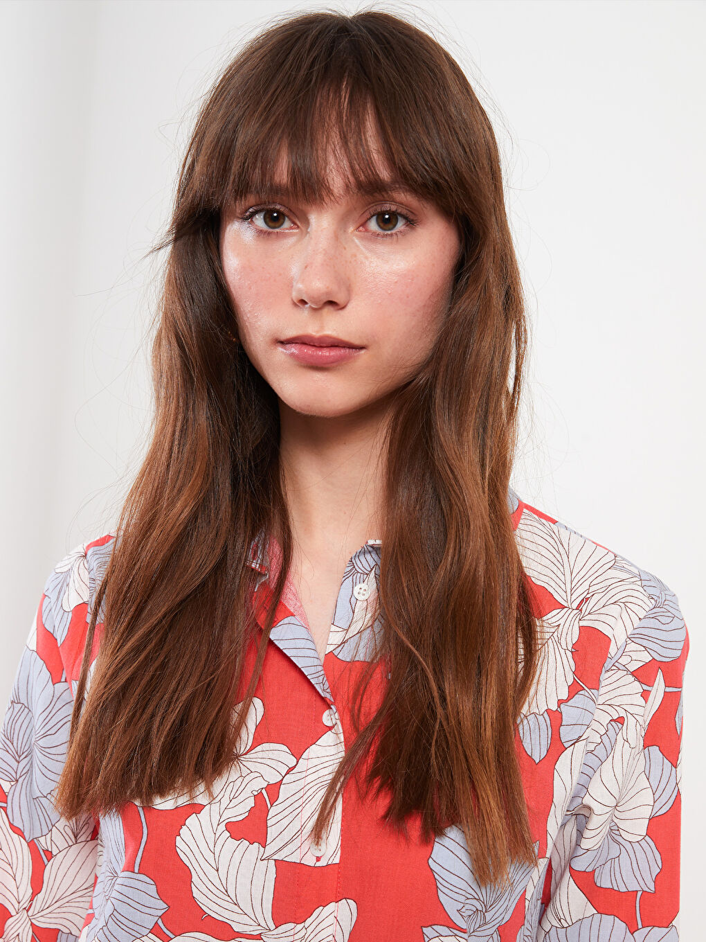 Mercan Desenli Poplin Kadın Gömlek Tunik-3