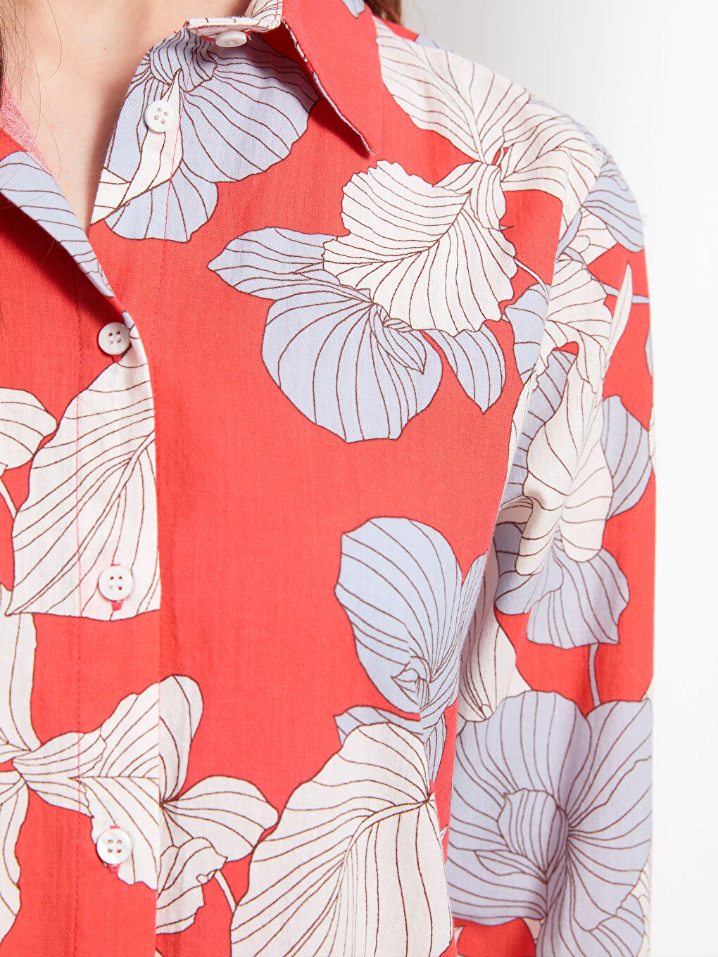 Mercan Desenli Poplin Kadın Gömlek Tunik-4