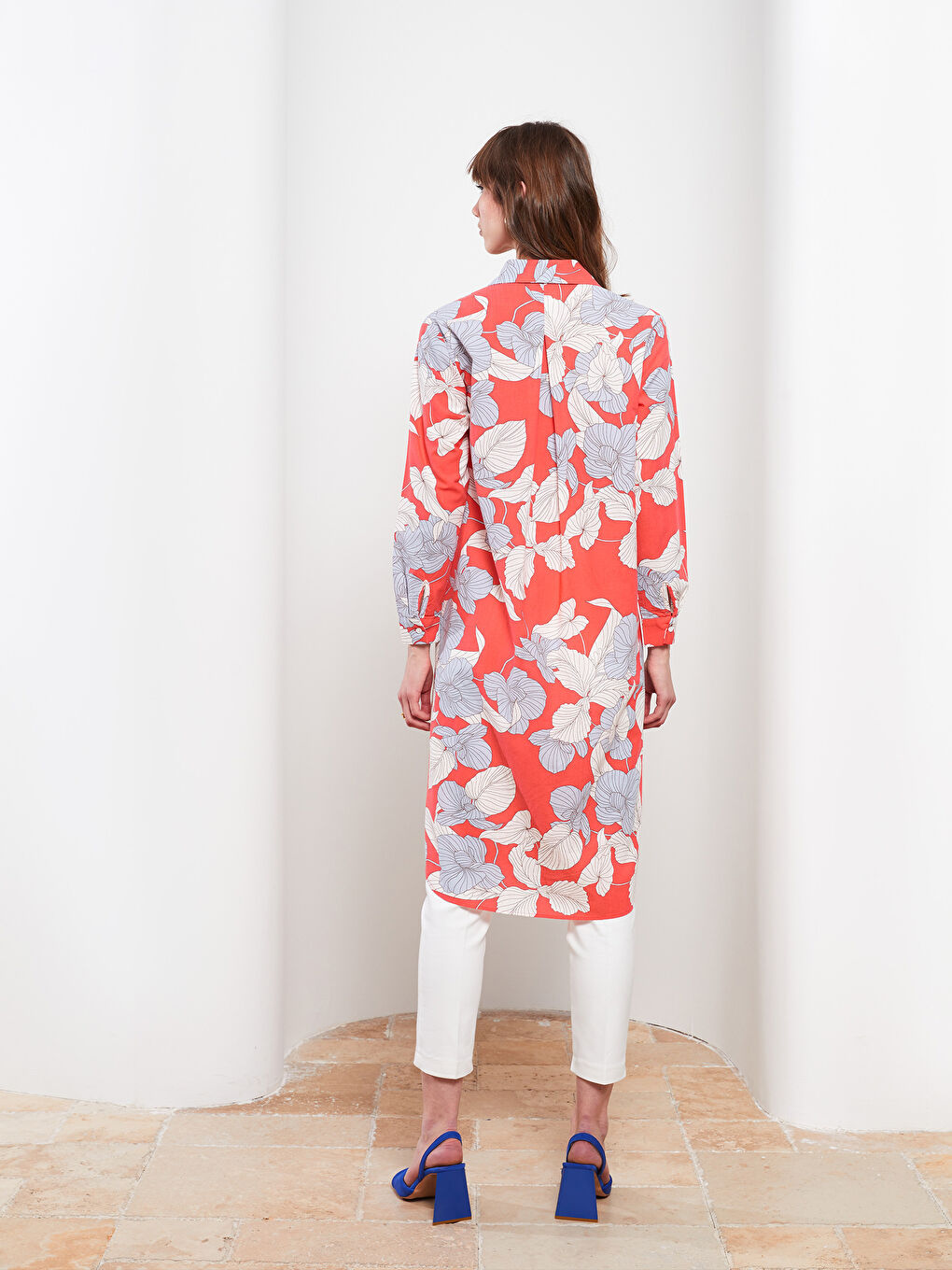 Mercan Desenli Poplin Kadın Gömlek Tunik-5