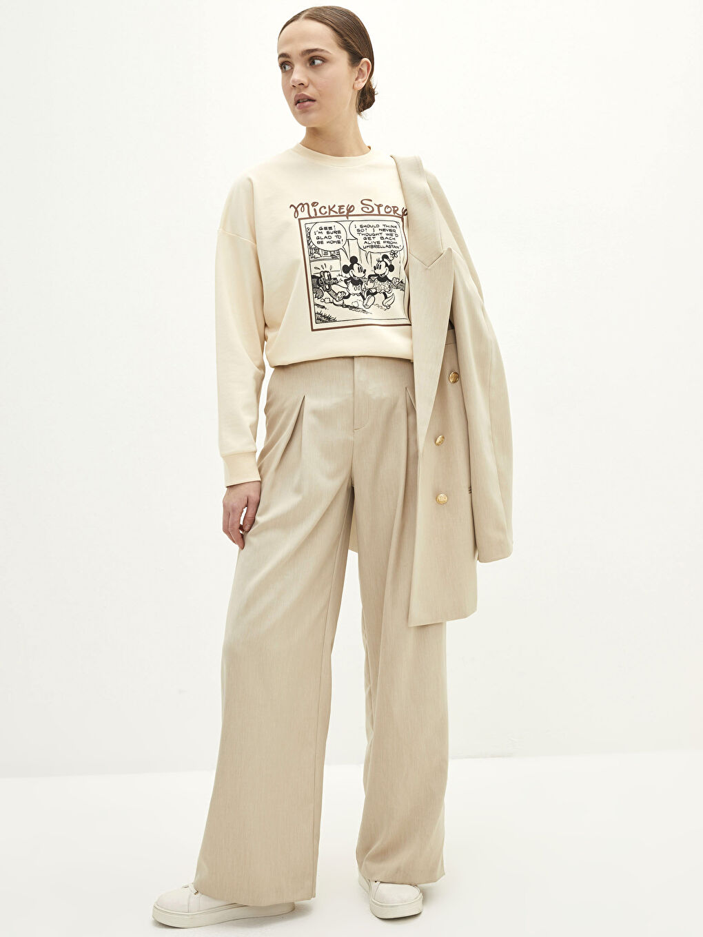 Свитшот-туника с круглым вырезом, принтом Микки Мауса, длинным рукавом, оверсайз для женщин-2