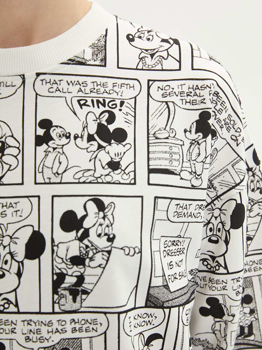 Siyah Bisiklet Yaka Mickey Mouse Baskılı Uzun Kollu Oversize Kadın Sweatshirt Tunik-3