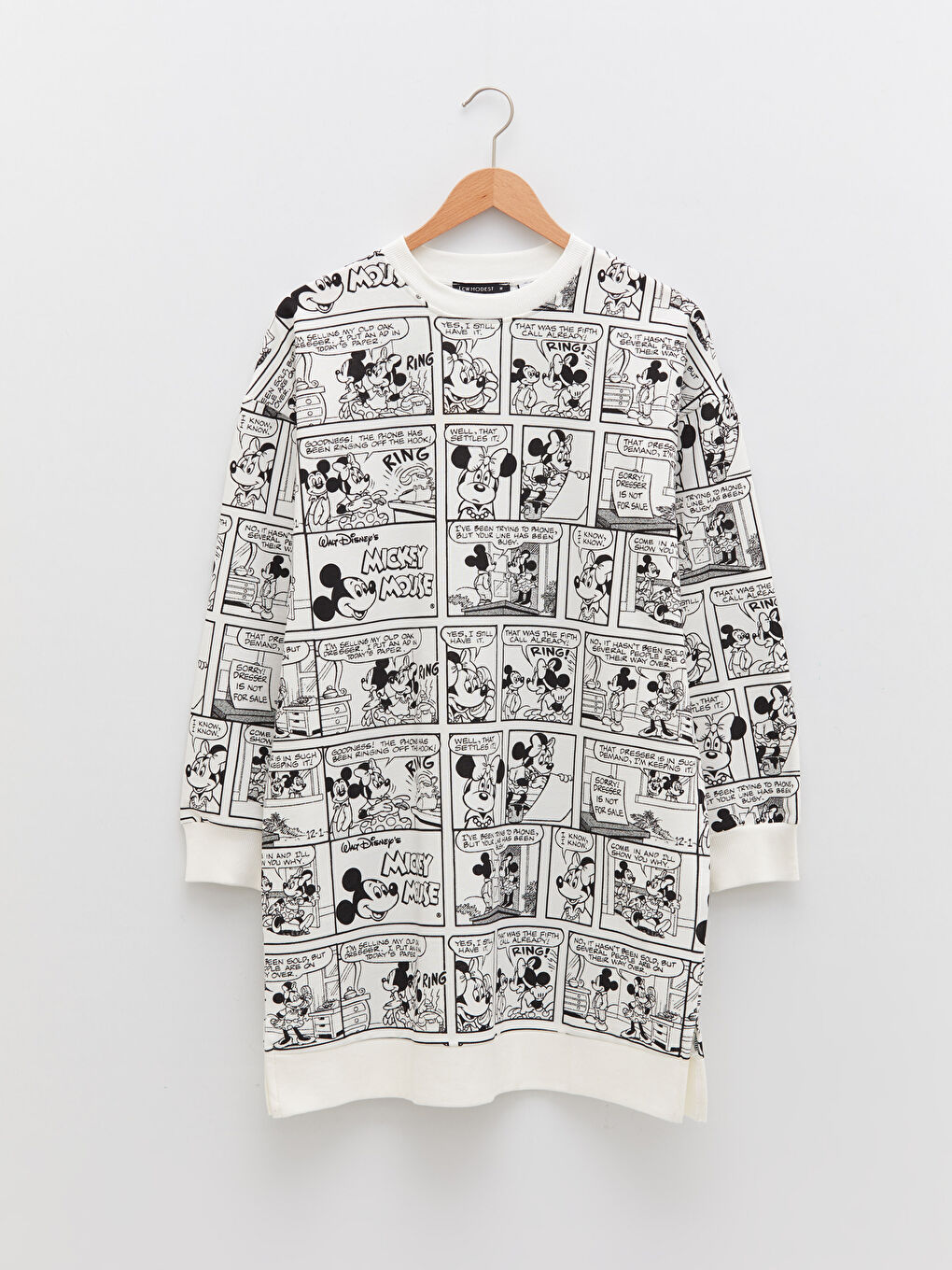 Siyah Bisiklet Yaka Mickey Mouse Baskılı Uzun Kollu Oversize Kadın Sweatshirt Tunik-5