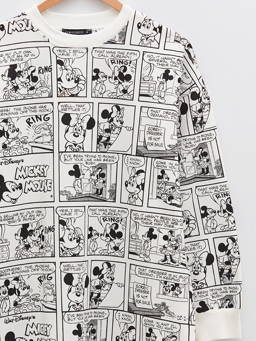 Siyah Bisiklet Yaka Mickey Mouse Baskılı Uzun Kollu Oversize Kadın Sweatshirt Tunik-7