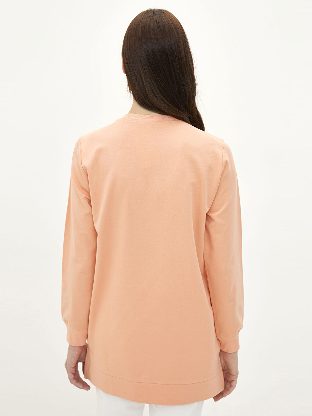 Turuncu Bisiklet Yaka Düz Oversize Kadın Sweatshirt Tunik-3