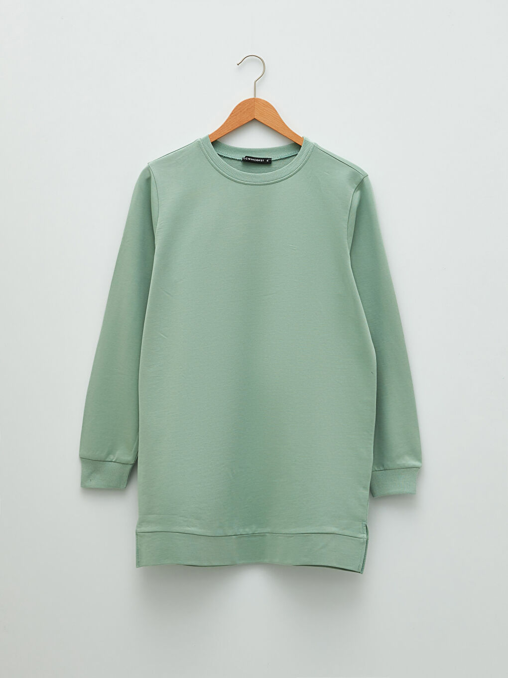 Yeşil Bisiklet Yaka Düz Oversize Kadın Sweatshirt Tunik-5