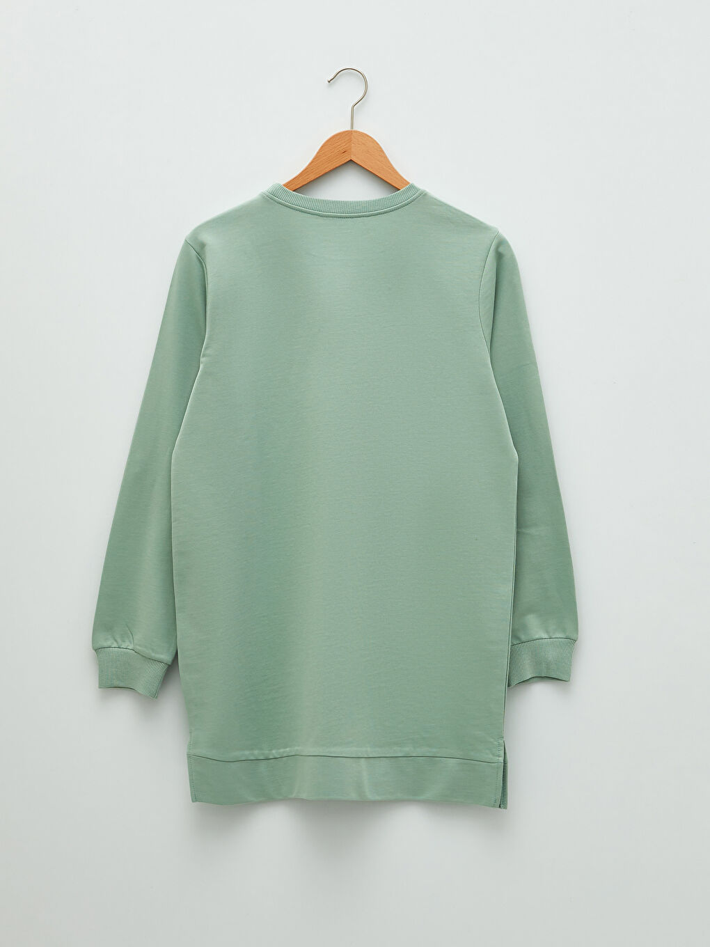 Yeşil Bisiklet Yaka Düz Oversize Kadın Sweatshirt Tunik-6