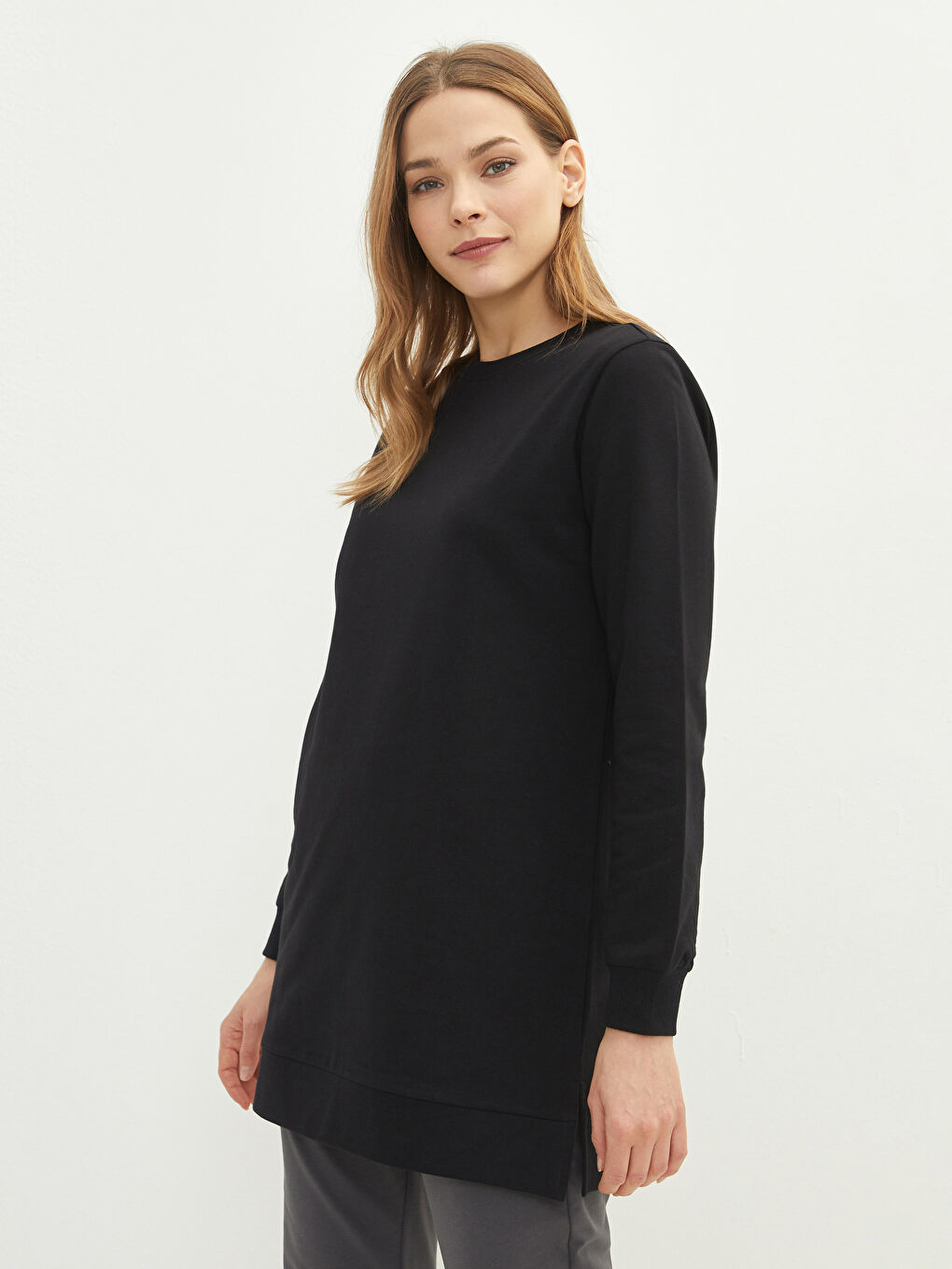 LCW Modest Crew Neck Plain Oversize Women's Sweatshirt Tunic -S2CR28Z8-RQN