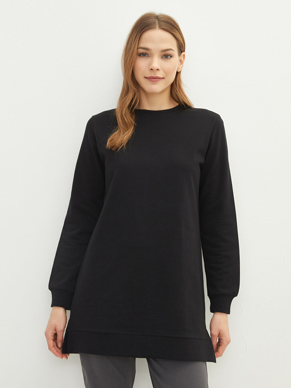 LCW Modest Crew Neck Plain Oversize Women's Sweatshirt Tunic -S2CR28Z8-RQN