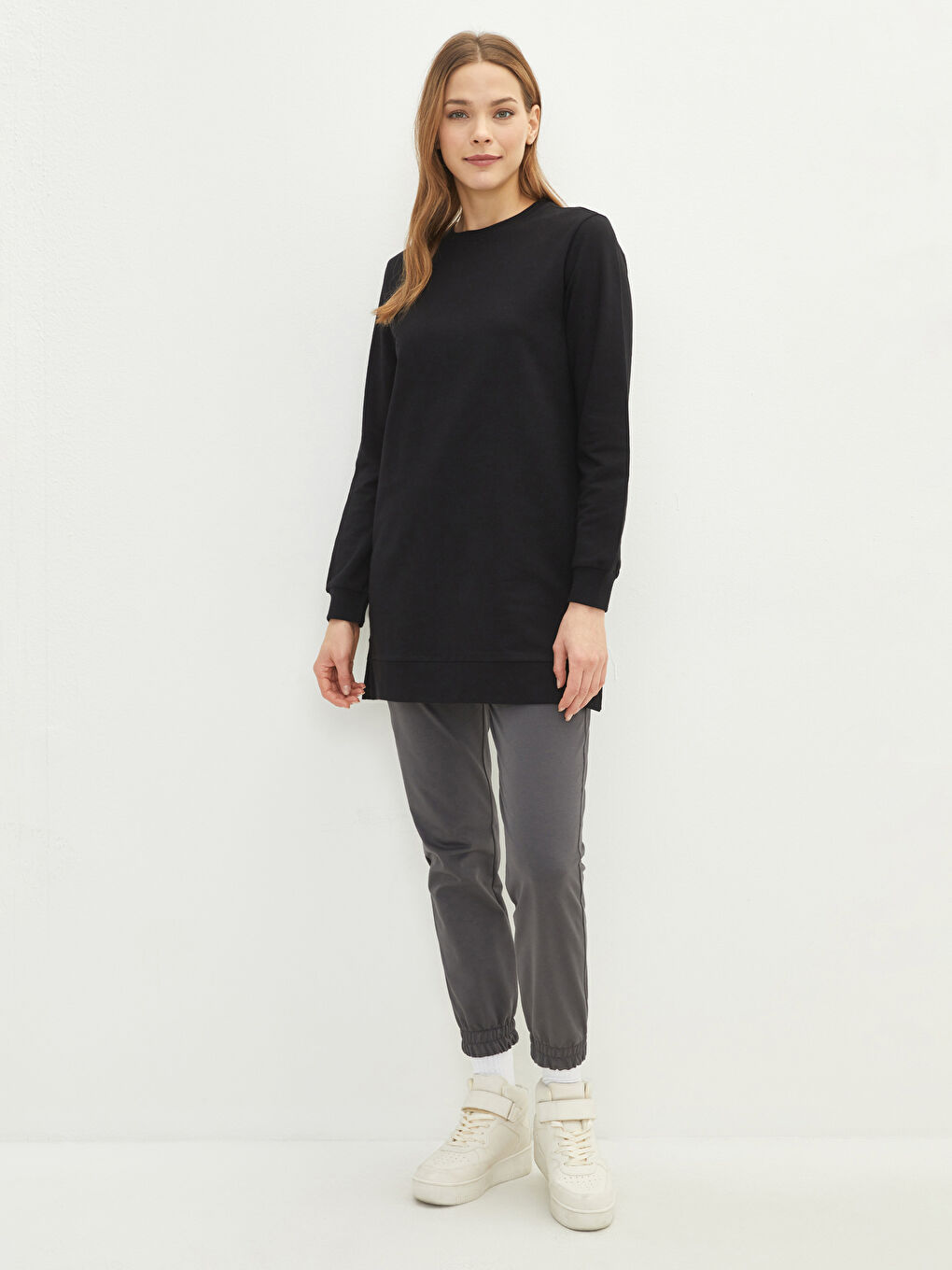 LCW Modest Crew Neck Plain Oversize Women's Sweatshirt Tunic -S2CR28Z8-RQN