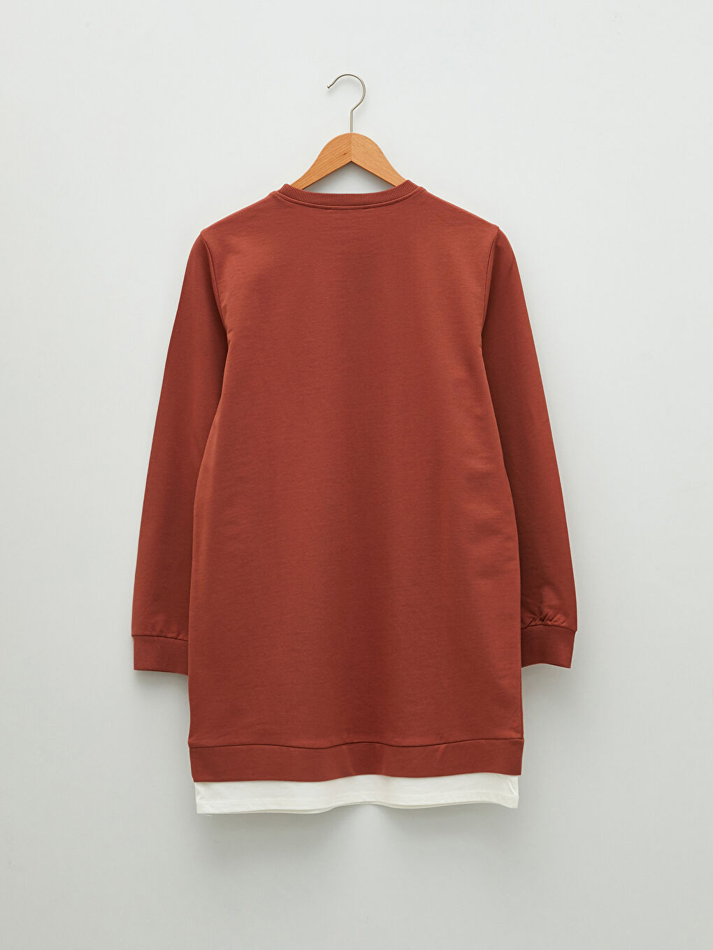 Kahverengi Bisiklet Yaka Düz Oversize Kadın Sweatshirt Tunik-6