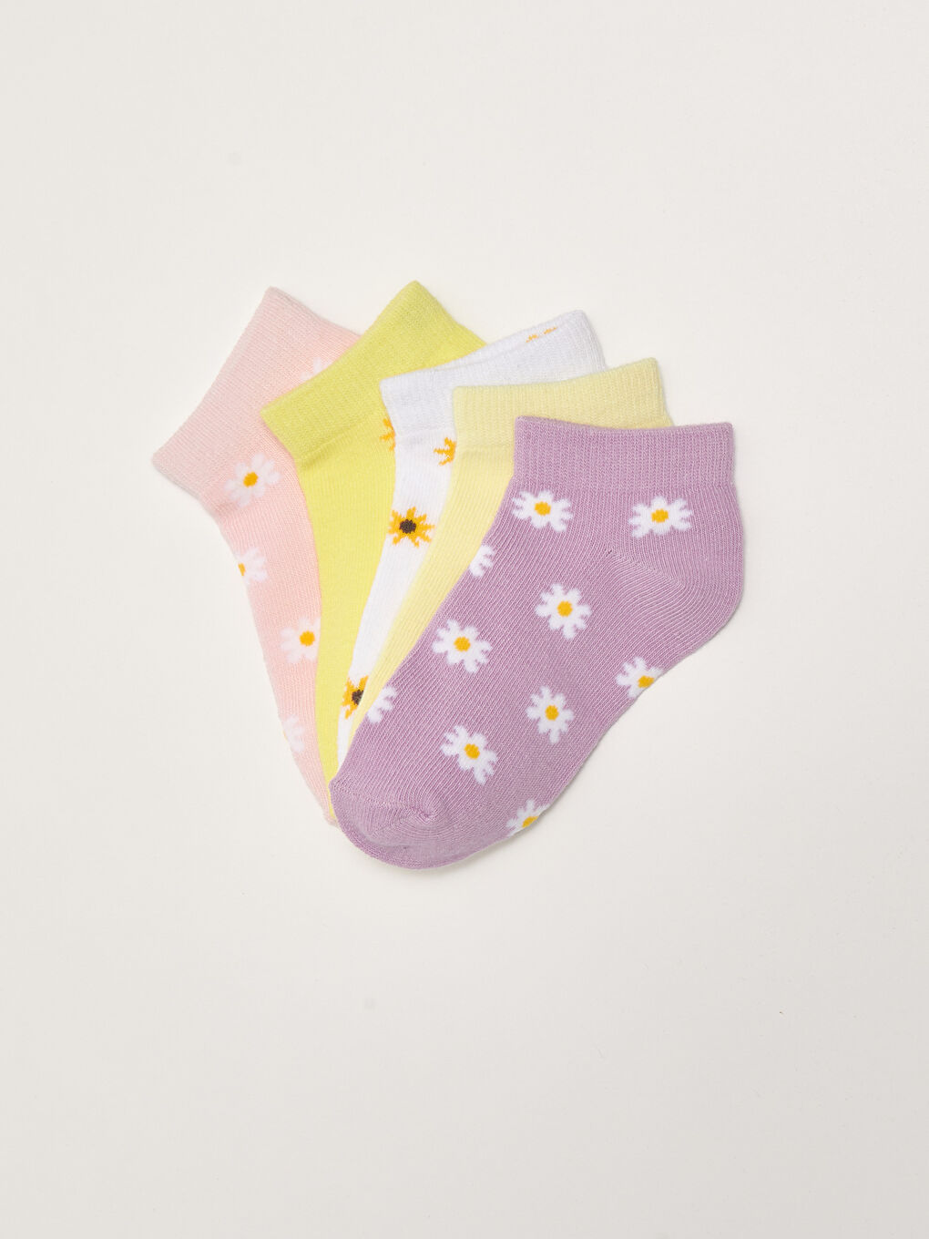 Lila Desenli Kız Çocuk Patik Çorap 5'li