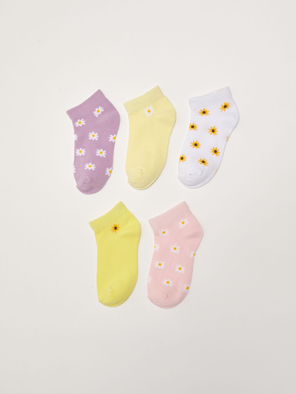 Lila Desenli Kız Çocuk Patik Çorap 5'li-1