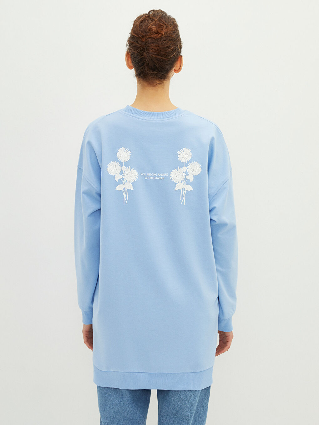 Mavi Bisiklet Yaka Baskılı Uzun Kollu Oversize Kadın Sweatshirt Tunik-3