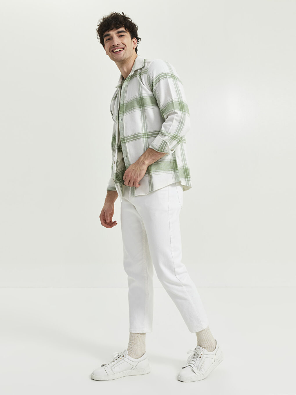 Yeşil Regular Fit Uzun Kollu Ekose Erkek Oduncu Gömlek Ceket-2