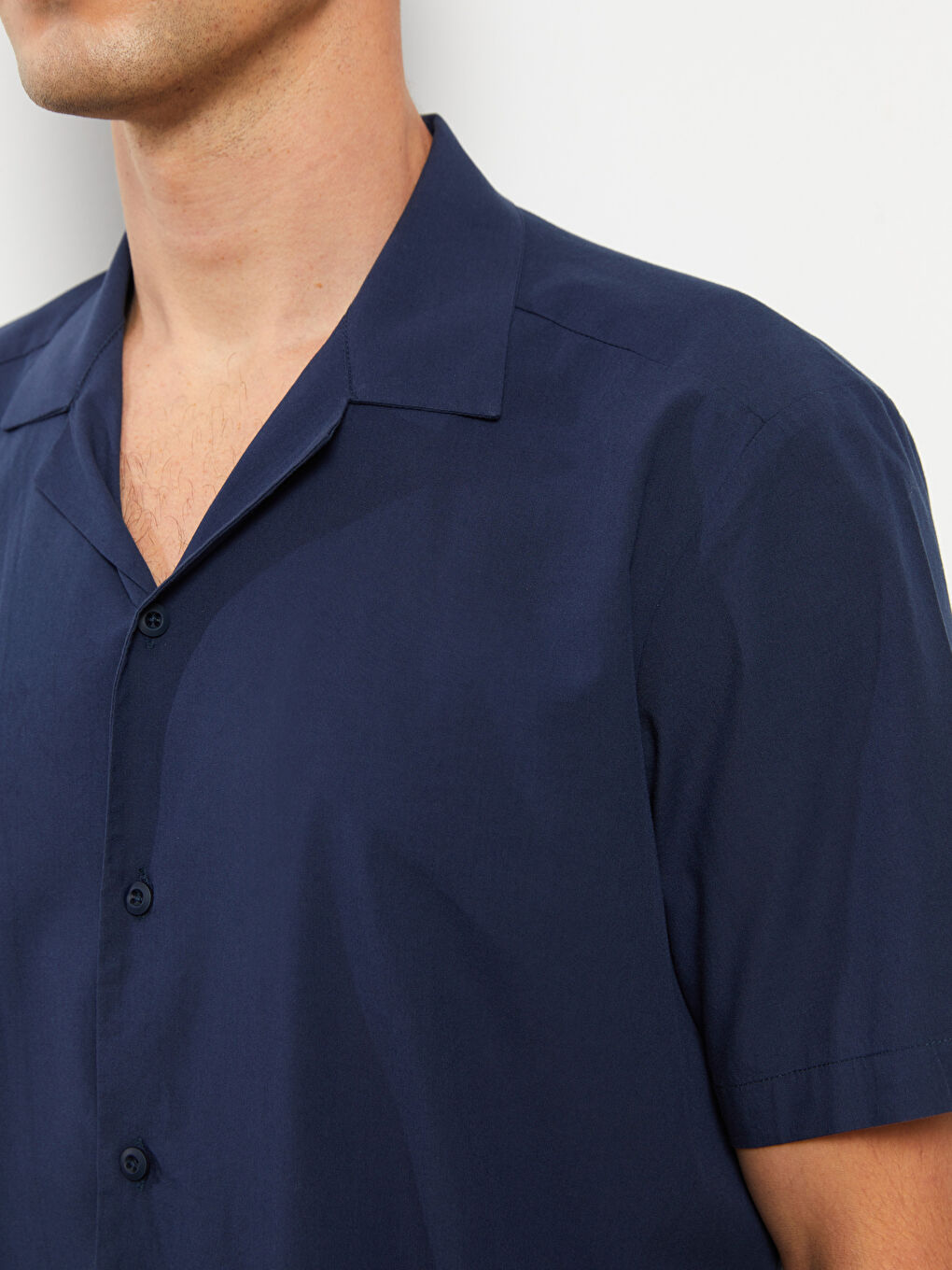 Lacivert Regular Fit Kısa Kollu Poplin Erkek Gömlek-3