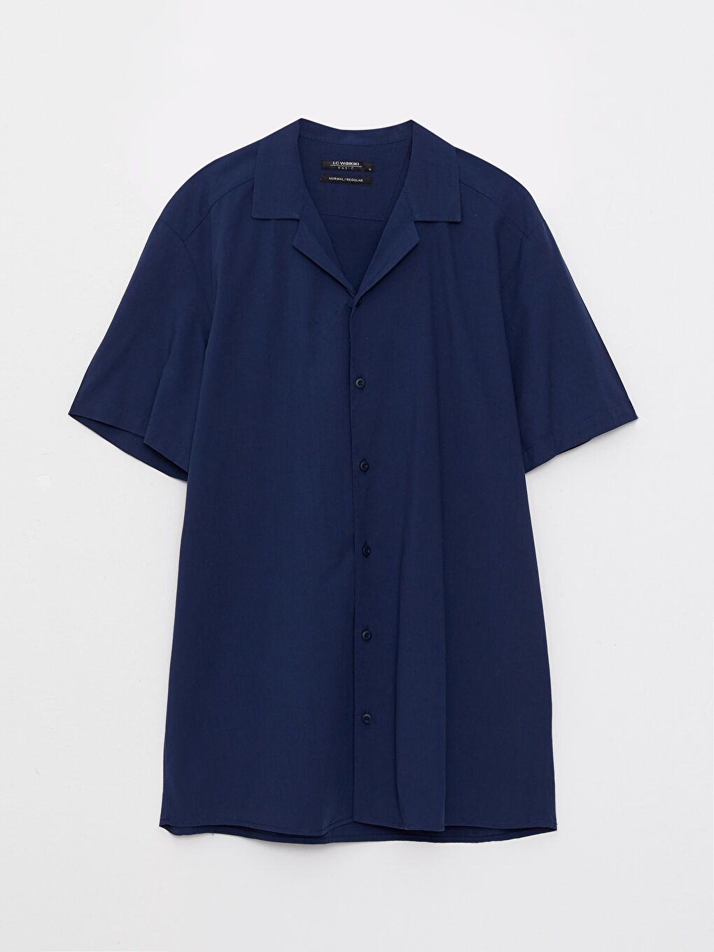 Lacivert Regular Fit Kısa Kollu Poplin Erkek Gömlek-7