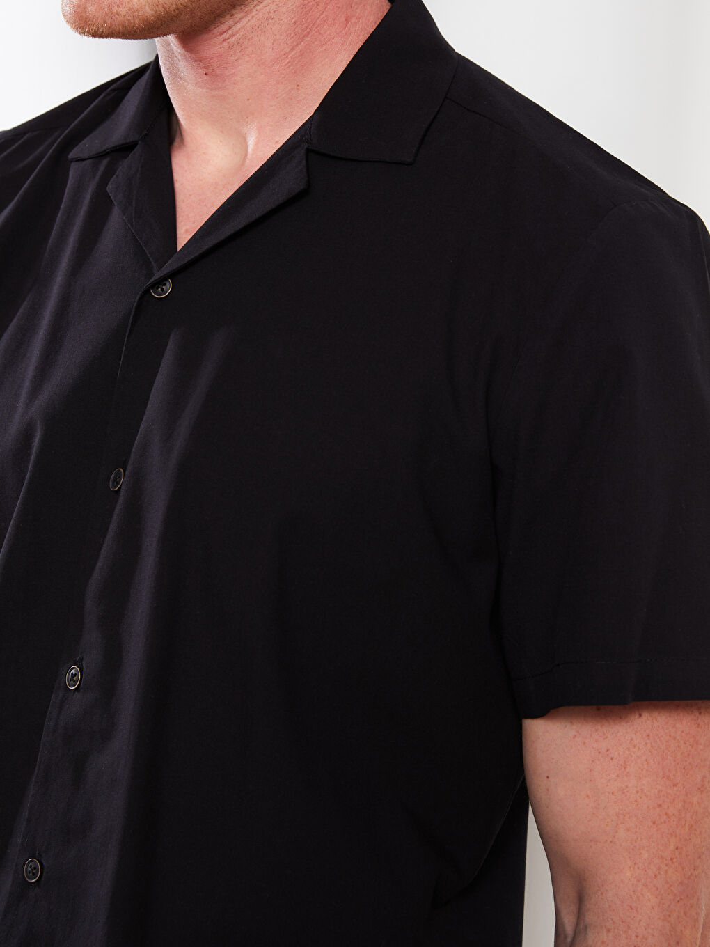 Siyah Regular Fit Kısa Kollu Poplin Erkek Gömlek-3