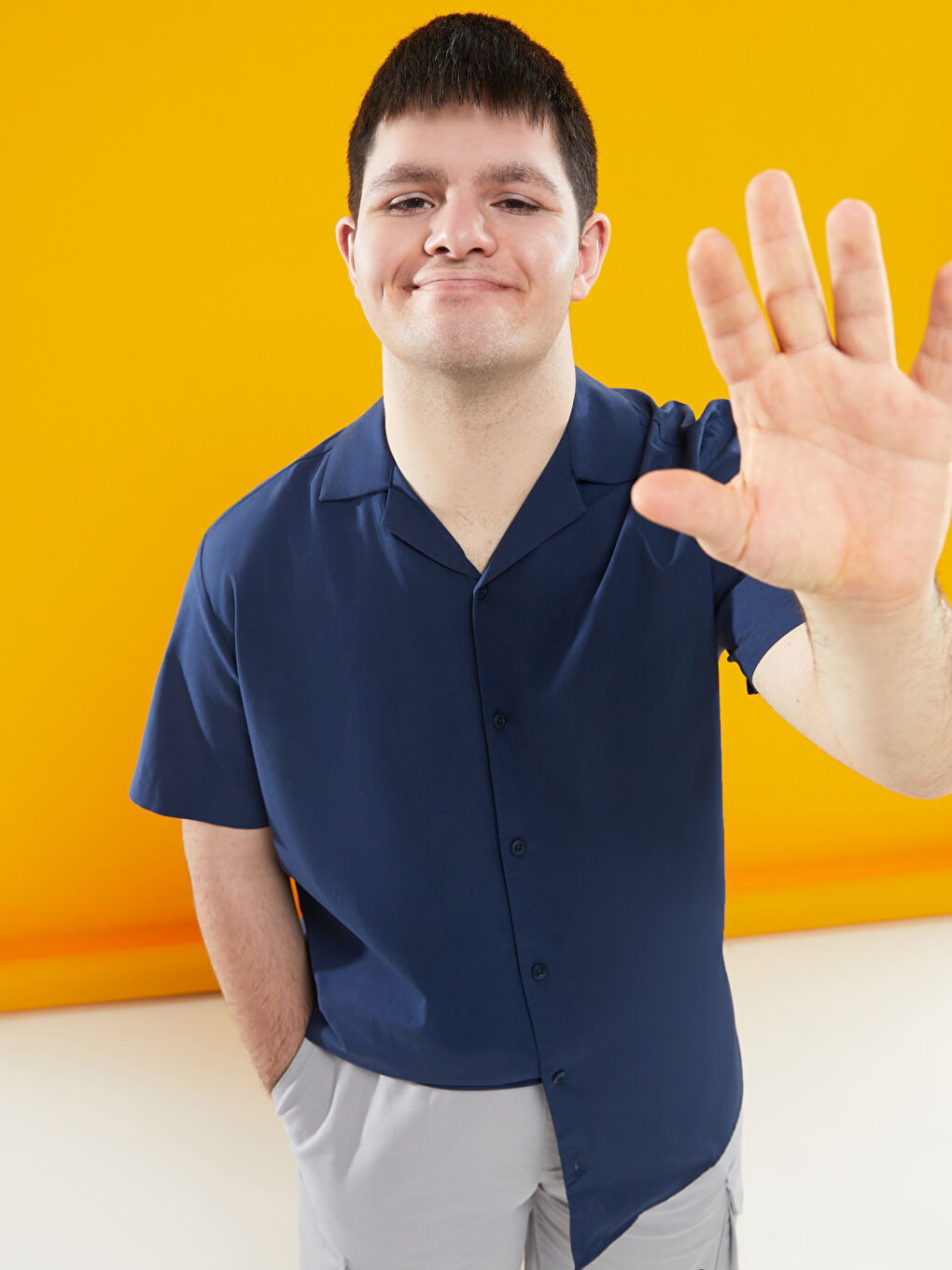 Lacivert Regular Fit Kısa Kollu Poplin Erkek Gömlek-5