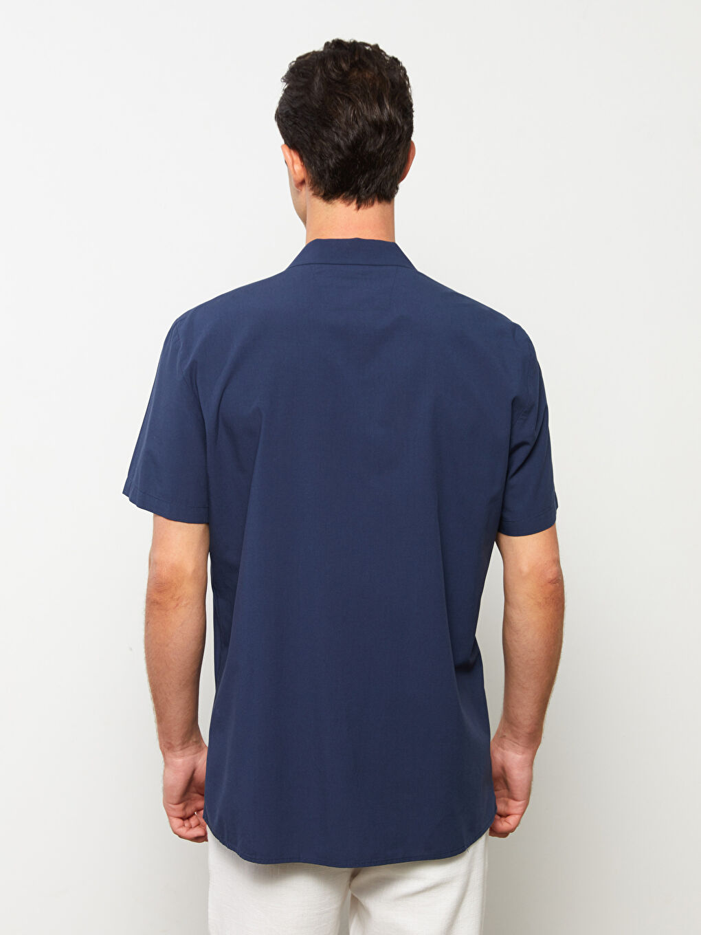 Lacivert Regular Fit Kısa Kollu Poplin Erkek Gömlek-4