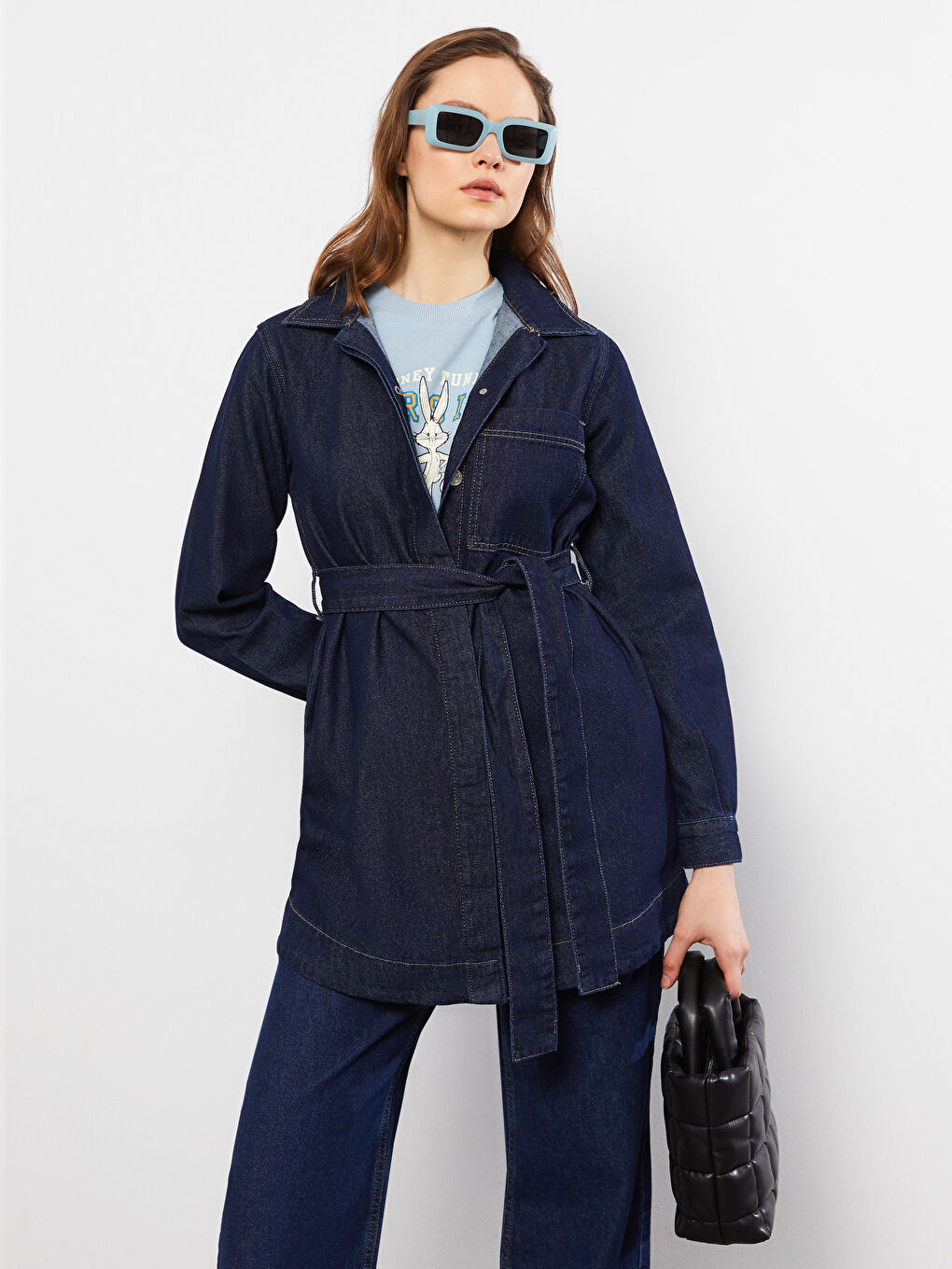 Shirt Collar Straight Pocket Detailed Long Sleeve Women's Rodeo Jean Jacket -S2CS09Z8-309