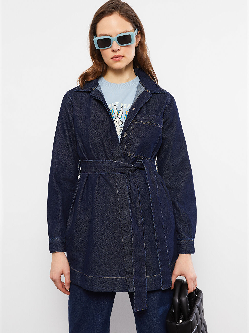 Shirt Collar Straight Pocket Detailed Long Sleeve Women's Rodeo Jean Jacket -S2CS09Z8-309