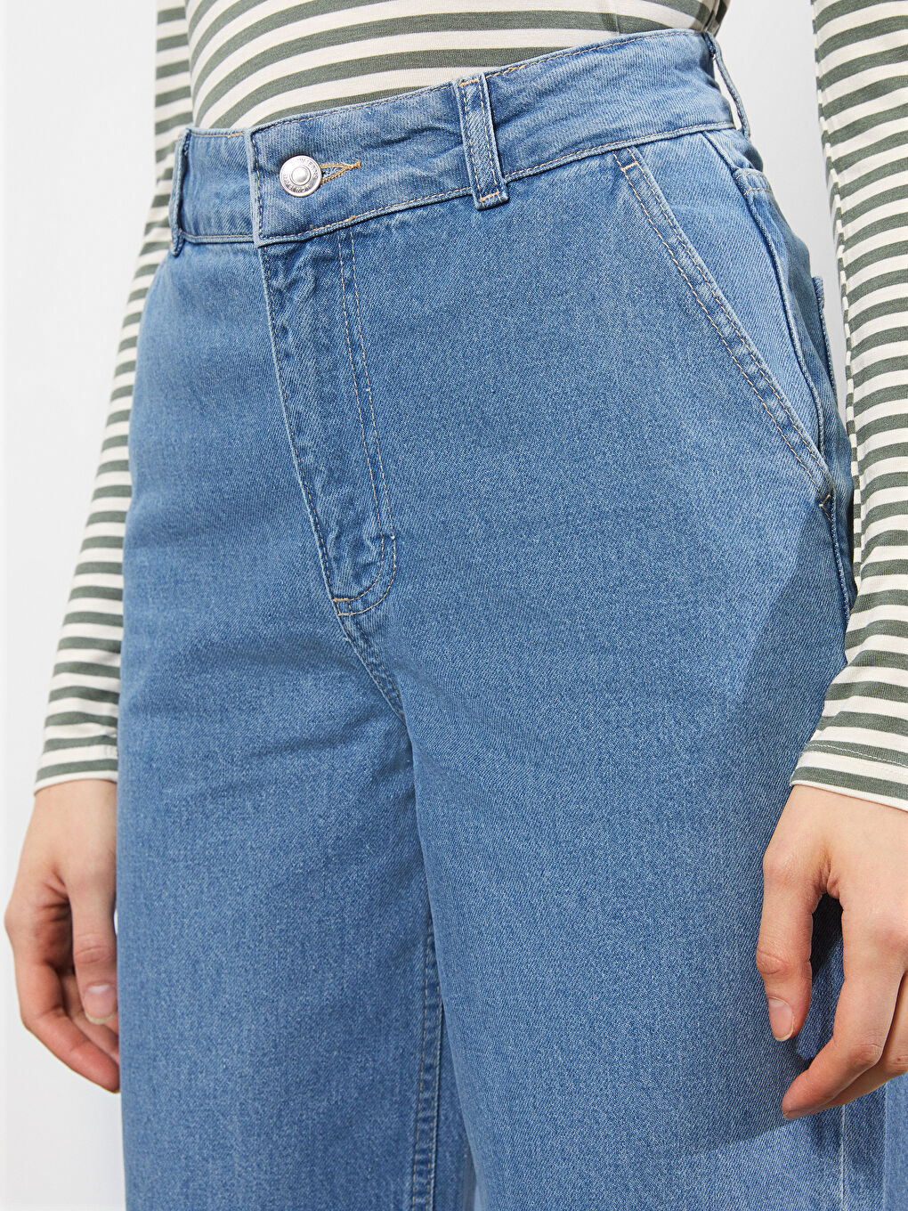 İndigo Standart Fit Cep Detaylı Kadın Rodeo Jean Pantolon-4