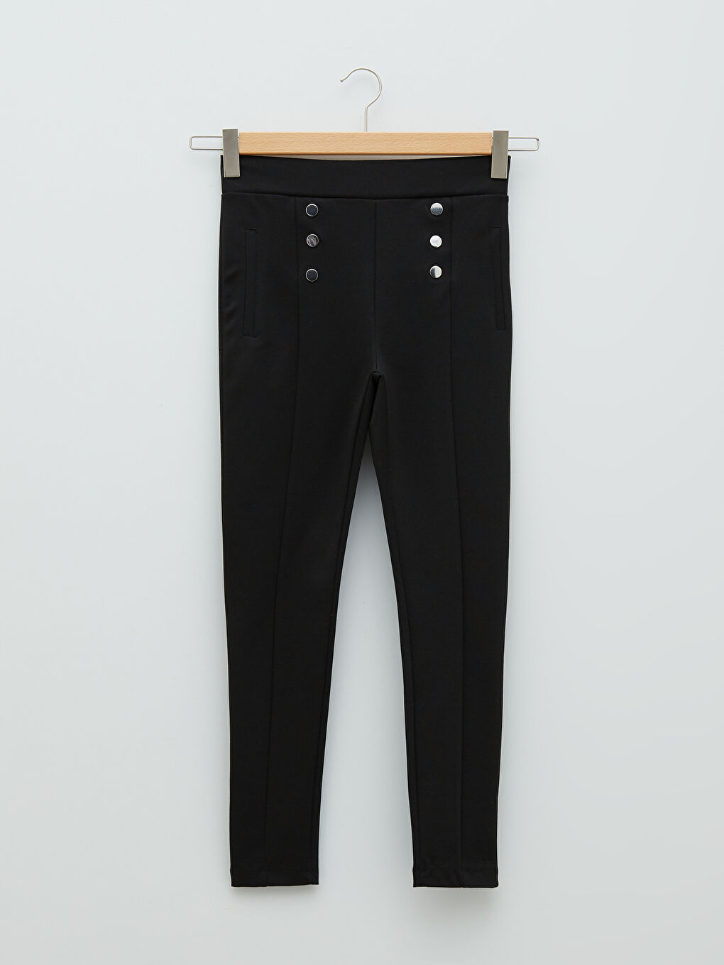 Siyah Kadın Beli Lastikli Düz Tayt-6