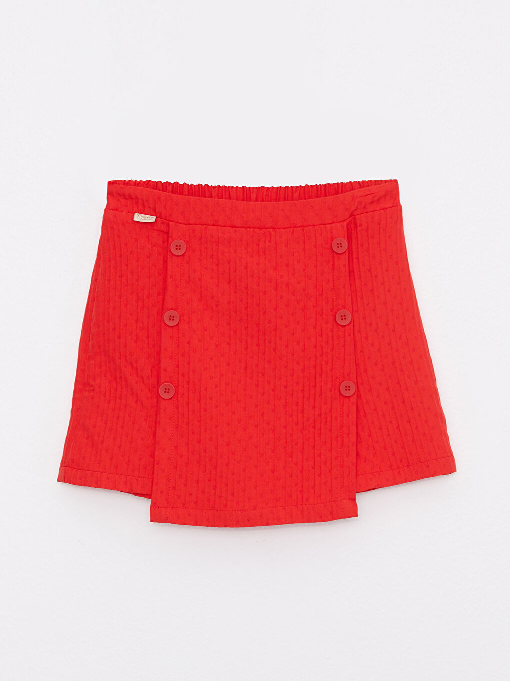 Kırmızı Beli Lastikli Düğme Detaylı Kız Çocuk Şort Etek