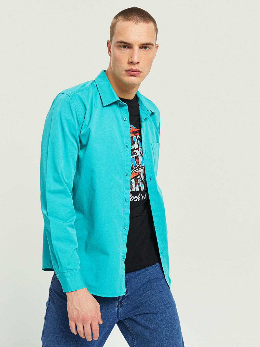 Turkuaz Regular Fit Uzun Kollu Erkek Gömlek-1