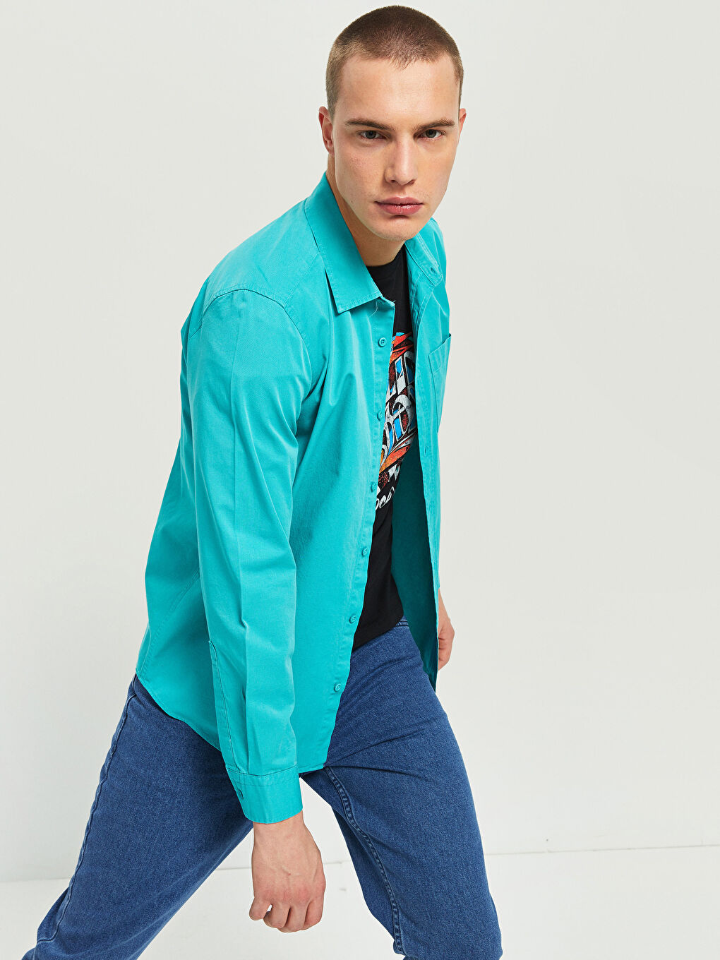 Turkuaz Regular Fit Uzun Kollu Erkek Gömlek-3