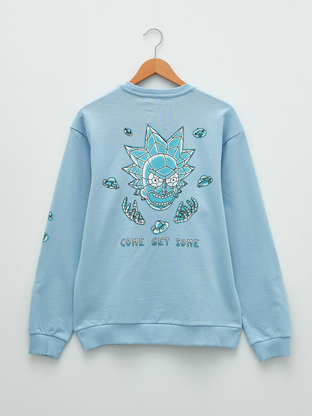 Ерлерге арналған рик пен морти принтті ұзын жеңді дөңгелек жағалы свитшот-7