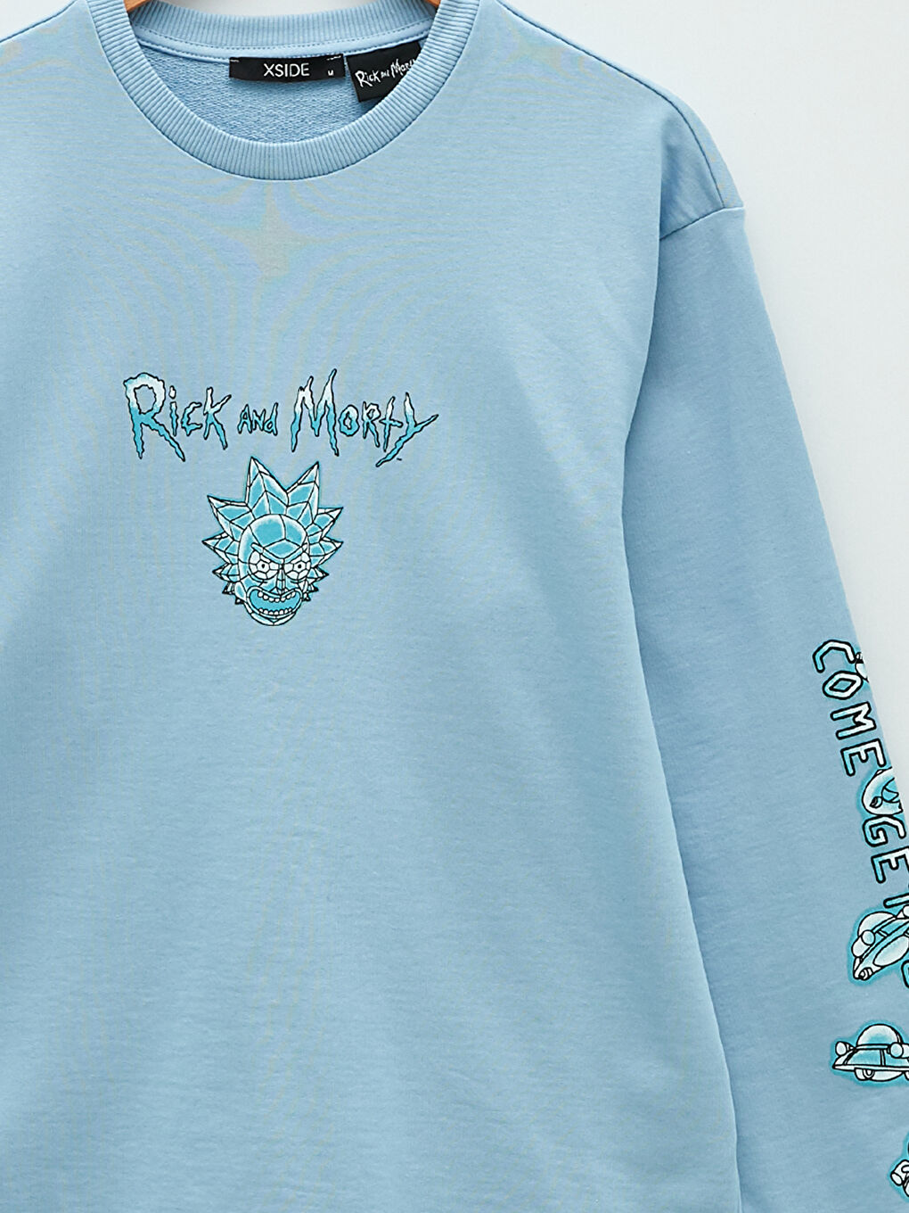 Ерлерге арналған рик пен морти принтті ұзын жеңді дөңгелек жағалы свитшот-8