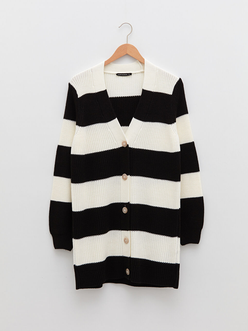 Siyah V Yaka Renk Bloklu Uzun Kollu Kadın Triko Hırka-6