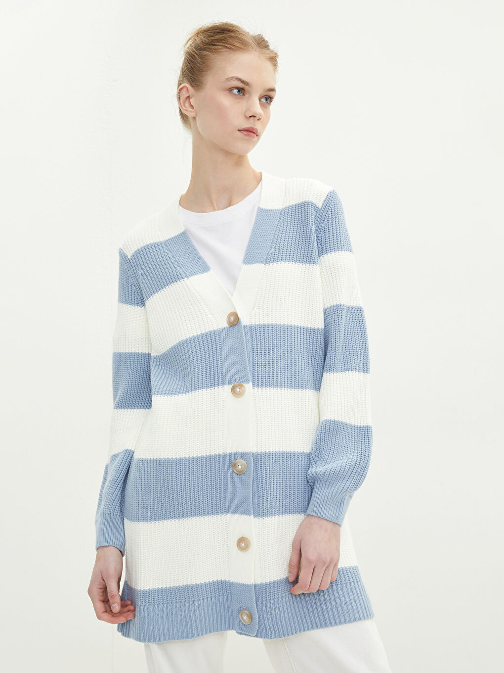 Cardigan en Tricot à Encolure en V et Bloc de Couleurs avec Manches Longues pour Femmes