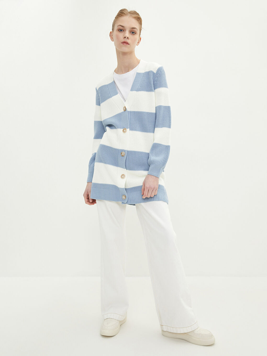 Cardigan en Tricot à Encolure en V et Bloc de Couleurs avec Manches Longues pour Femmes-2