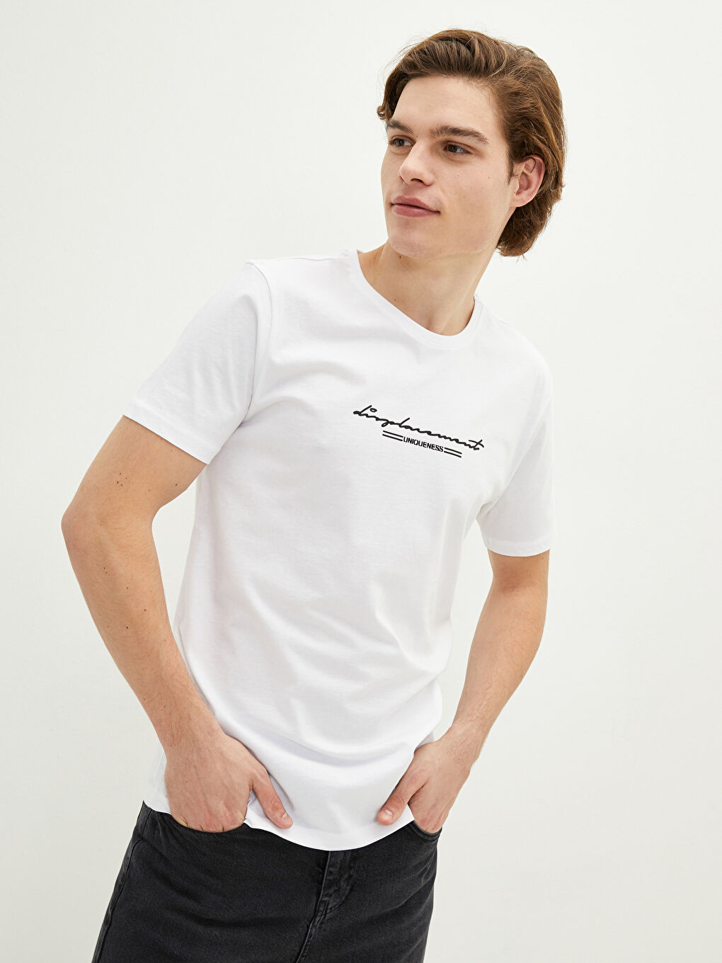 Crew Neck Short Sleeve Printed Combed Cotton Men's T-shirt-2