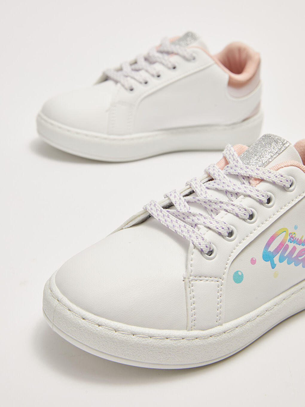 Beyaz Deri Görünümlü Baskılı Bağcıklı Kız Çocuk Spor Ayakkabı-2