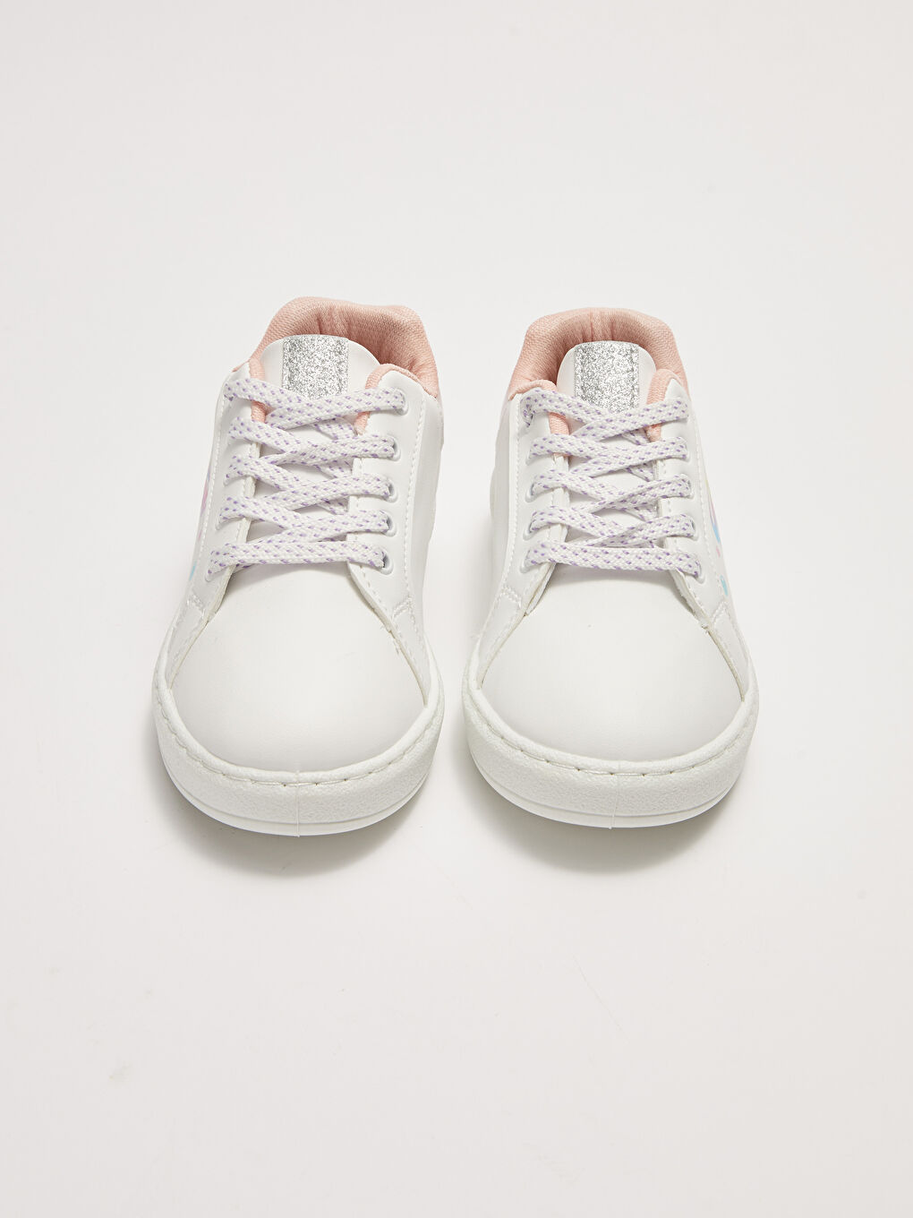 Beyaz Deri Görünümlü Baskılı Bağcıklı Kız Çocuk Spor Ayakkabı-5