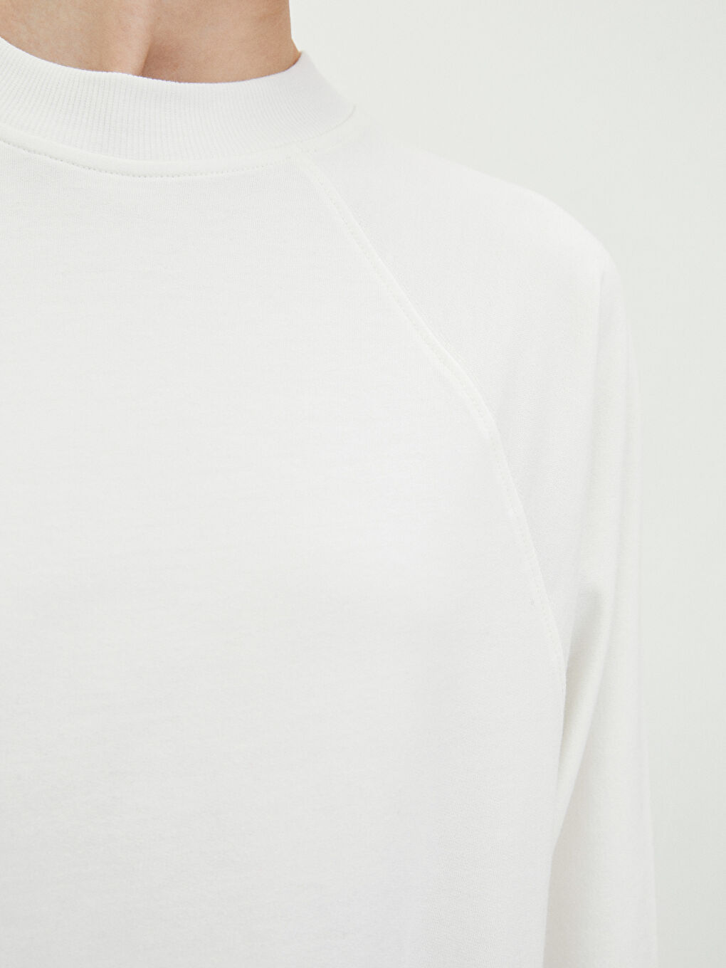 Ekru Bisiklet Yaka Düz Uzun Kollu Oversize Pamuklu Kadın Sweatshirt Tunik-3