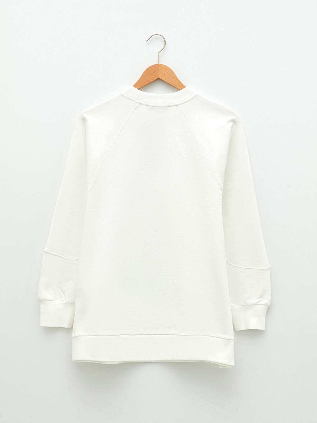 Ekru Bisiklet Yaka Düz Uzun Kollu Oversize Pamuklu Kadın Sweatshirt Tunik-6