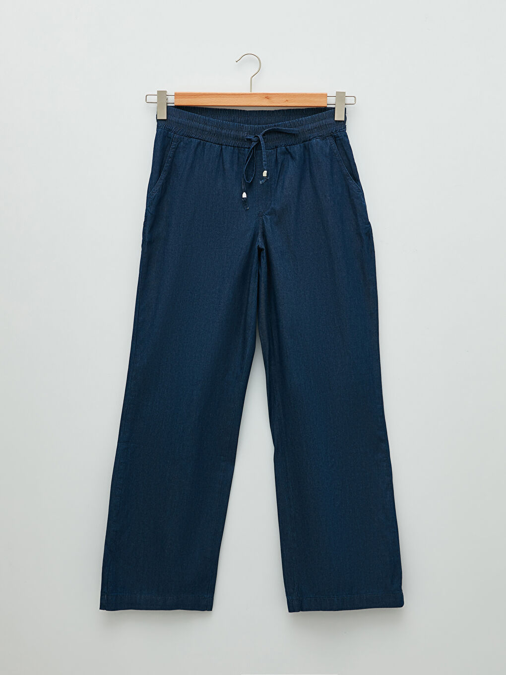 جينز للسيدات بوسط مطاطي واسع الساق مستقيم بتفاصيل جيوب-5