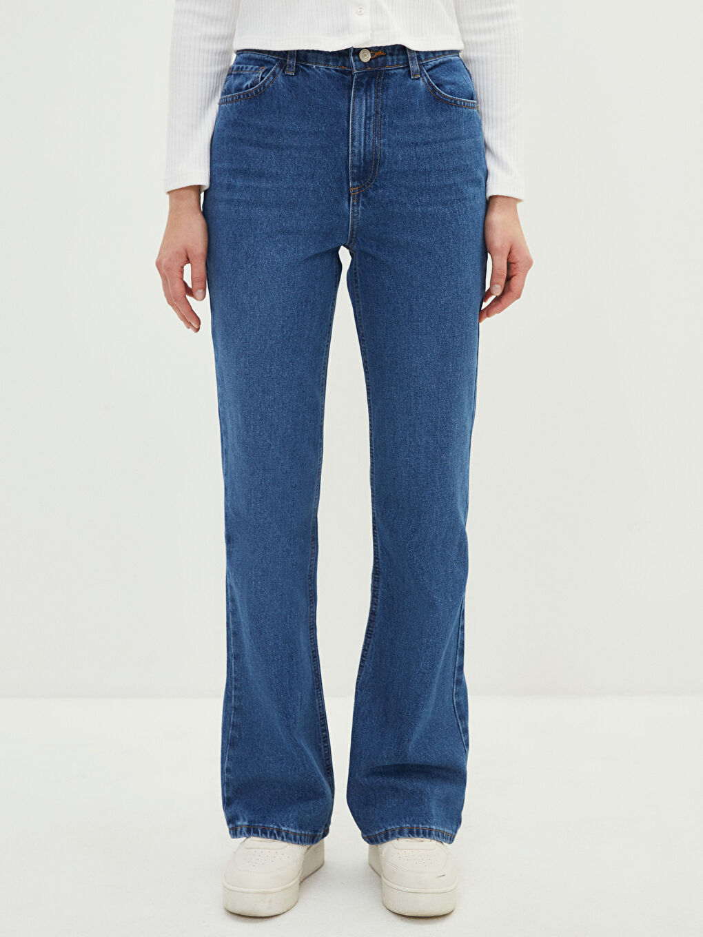 İndigo Yüksek Bel Mars Flare Kadın Jean Pantolon-2