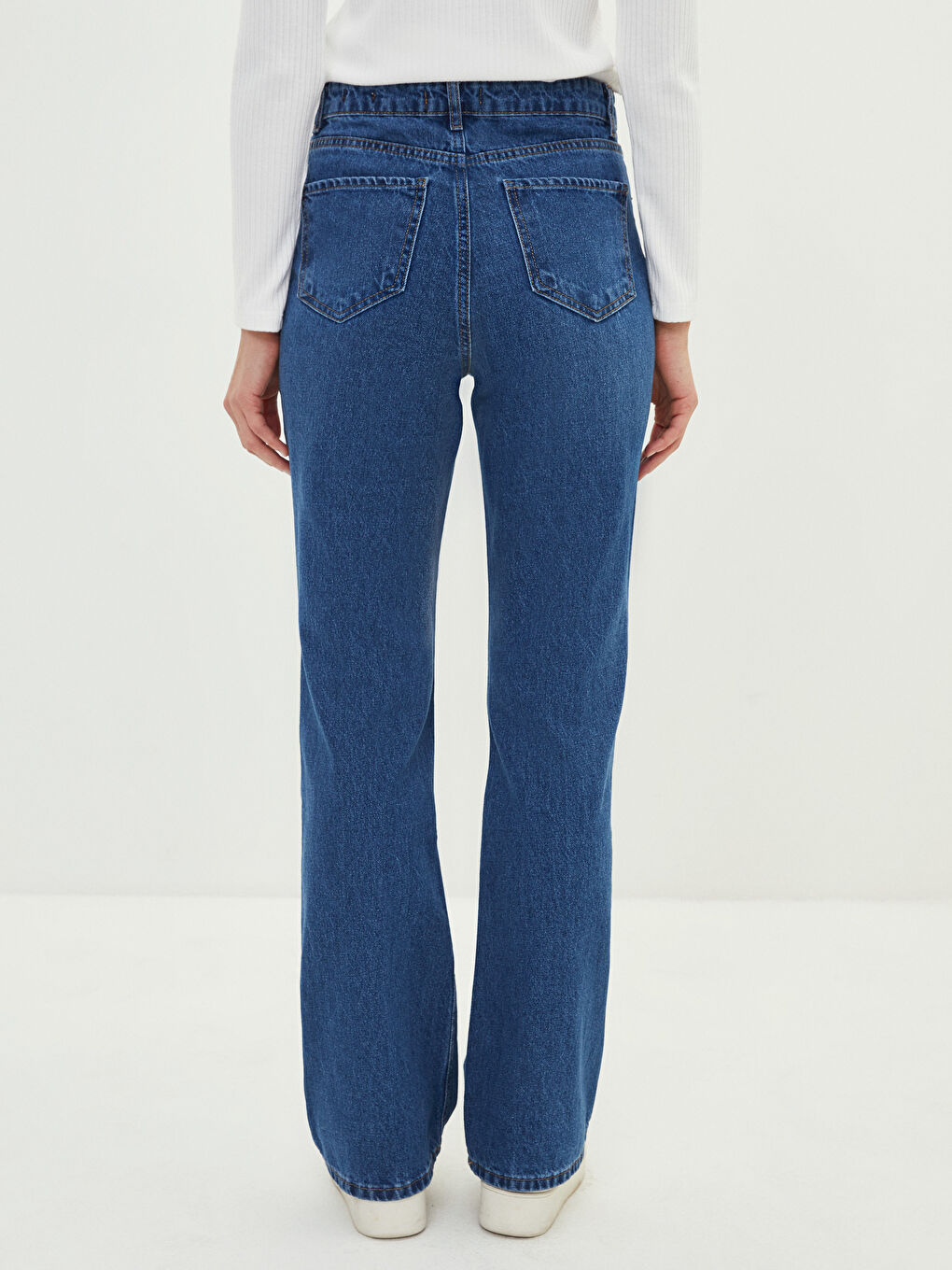 İndigo Yüksek Bel Mars Flare Kadın Jean Pantolon-3