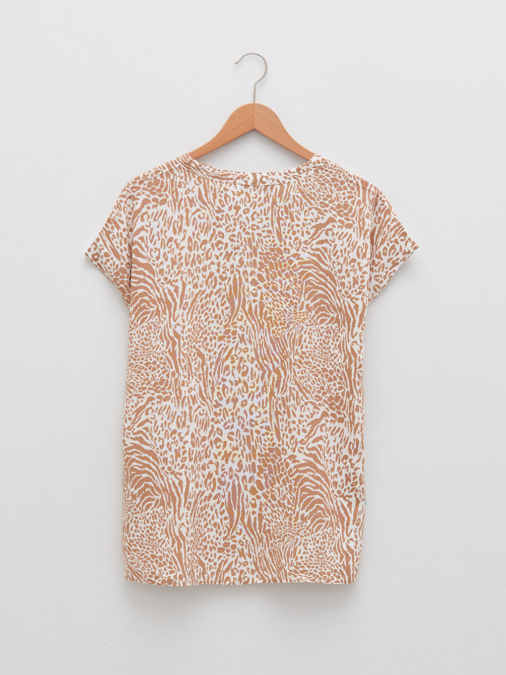 Tie Collar Patterned Short Sleeve Viscose Women's Blouse-6