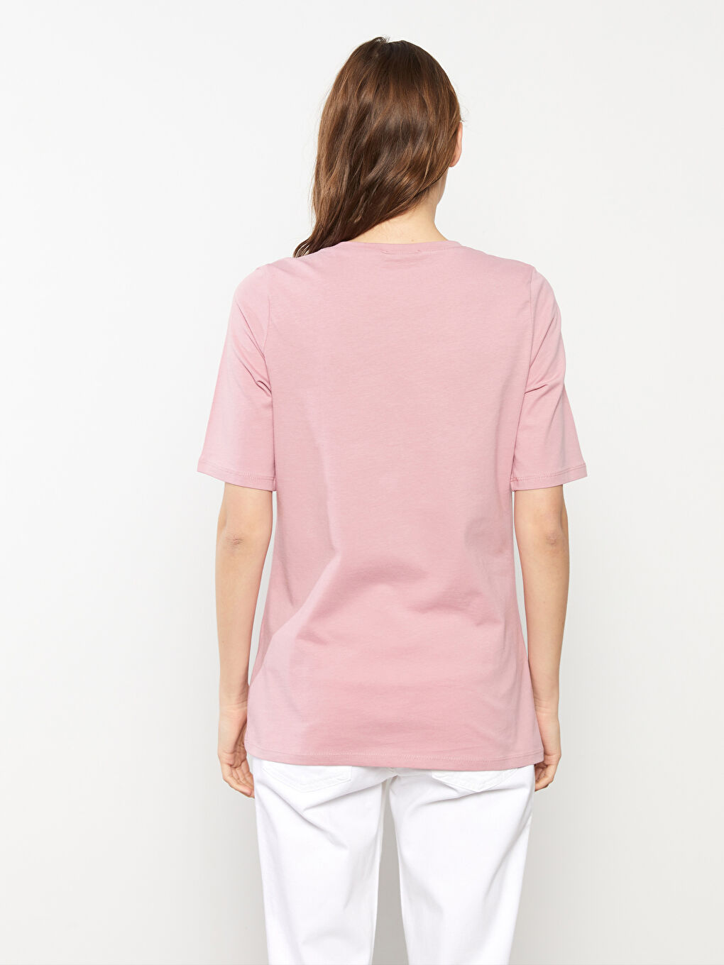 Crew Neck Straight Short Sleeve Cotton Women's T-Shirt-4