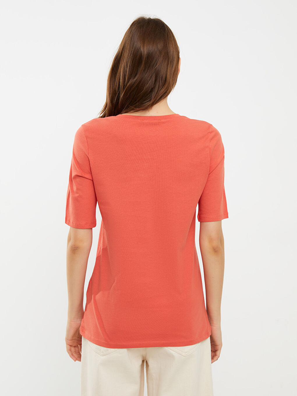 Crew Neck Straight Short Sleeve Cotton Women's T-Shirt-3