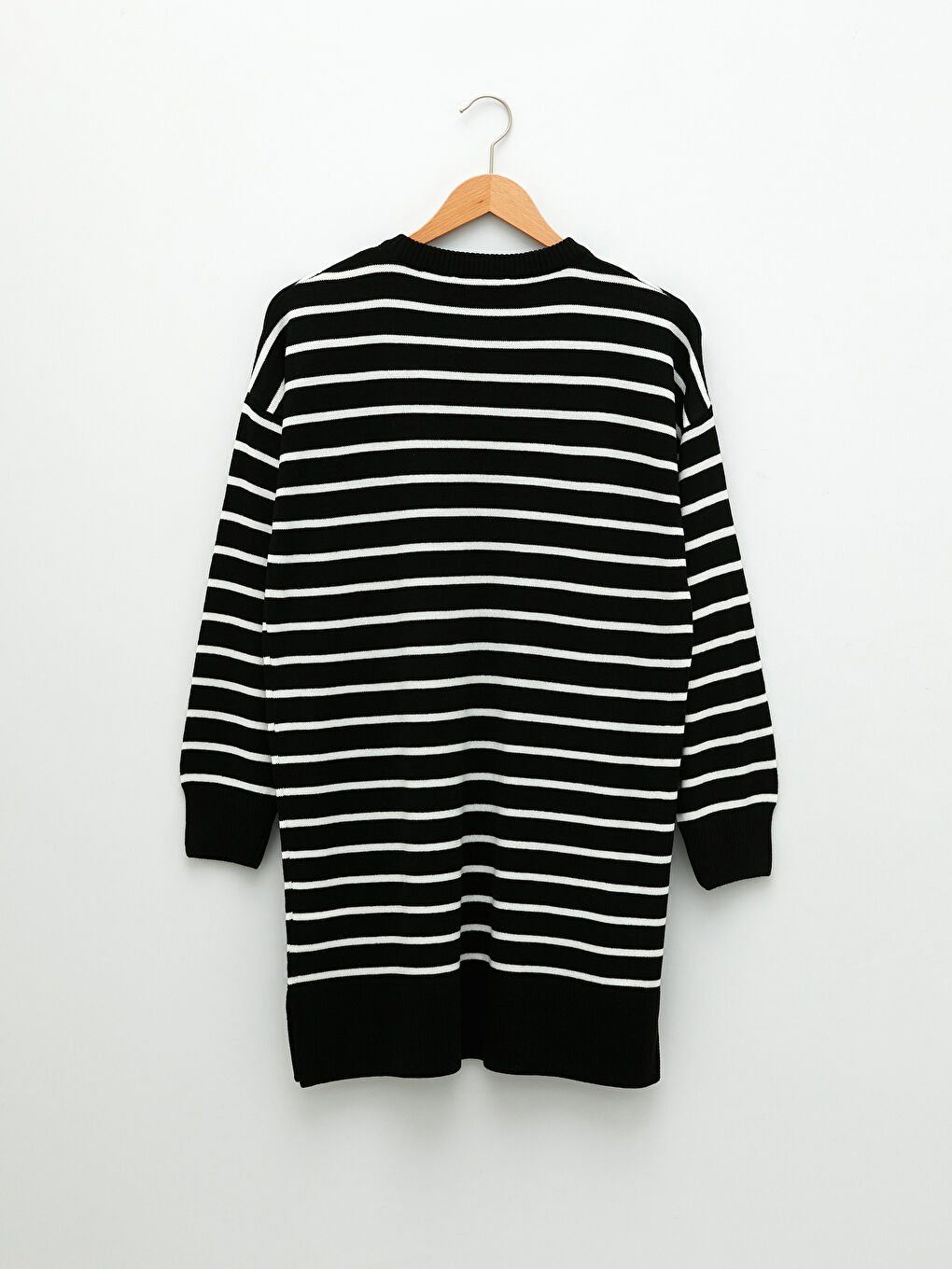 Siyah Bisiklet Yaka Çizgili Uzun Kollu Kadın Triko Tunik-6