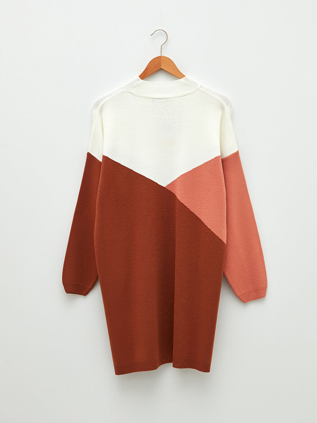 Kahverengi Yarım Balıkçı Yaka Renk Bloklu Uzun Kollu Kadın Triko Tunik-5