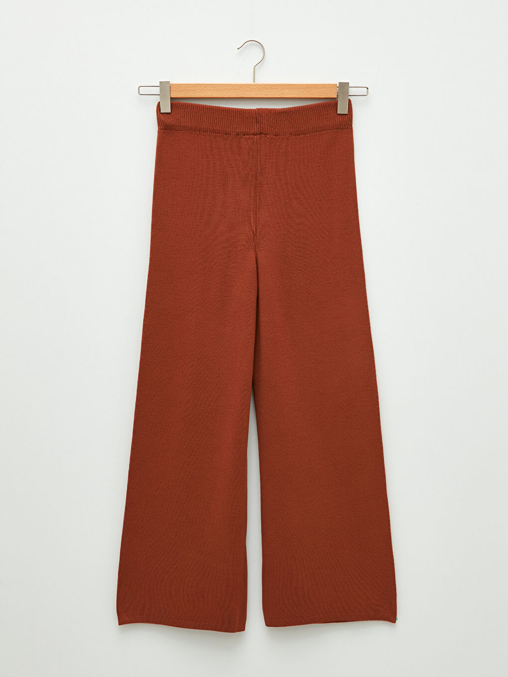 Kahverengi Kadın Beli Lastikli Düz Triko Pantolon-6