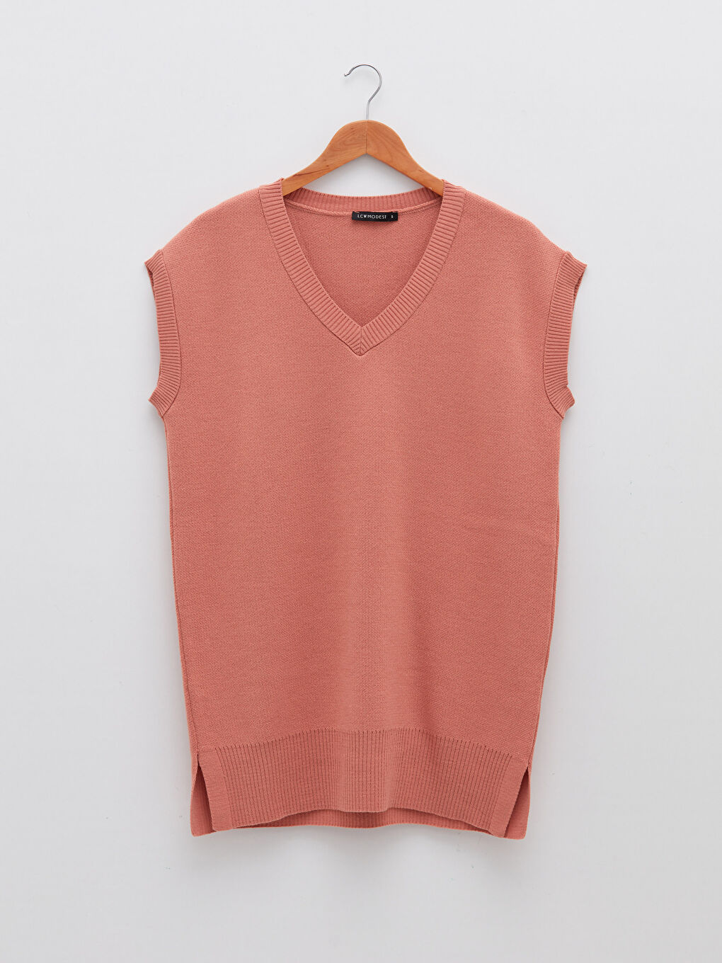 سترة صوفية بدون أكمام برقبة على شكل حرف V سادة للسيدات-4